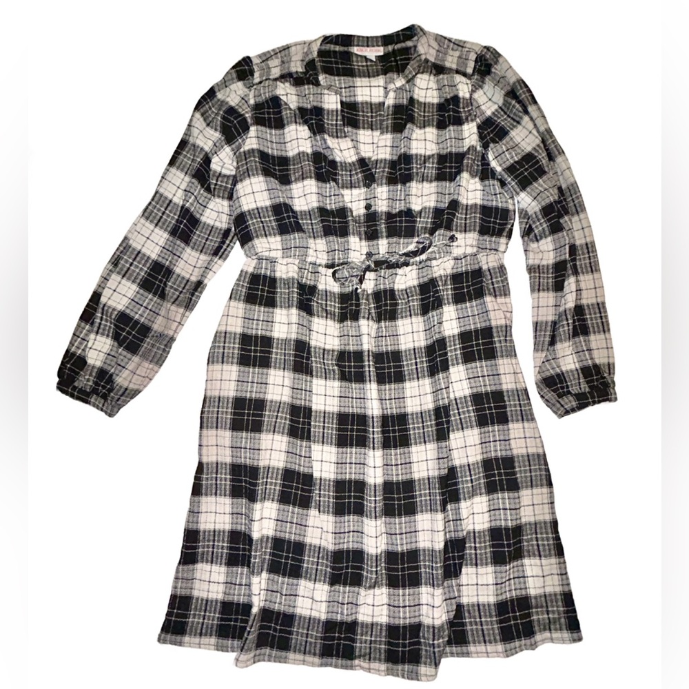 Knox Rose Black and Beige Plaid Drawstring Dress Size Large